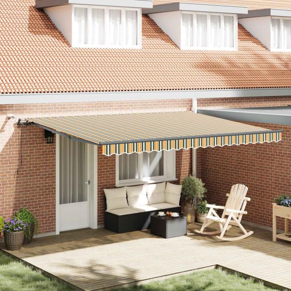 Automatische einziehbare Markise mit LED in Grün und Gelb 450x350 cm, Markisenersatzstoff für 4.5x3.5 m Rahmen in Grün und Gelb