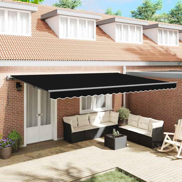 ARDEBO.de - Automatische Einziehbare Markise Schwarz 500x300 cm, Markisenersatzstoff für 5x3 m Gestell Schwarz