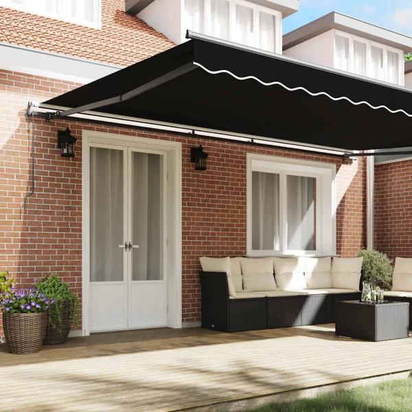 Automatische Einziehbare Markise Schwarz 500x300 cm, Markisenersatzstoff für 5x3 m Gestell Schwarz