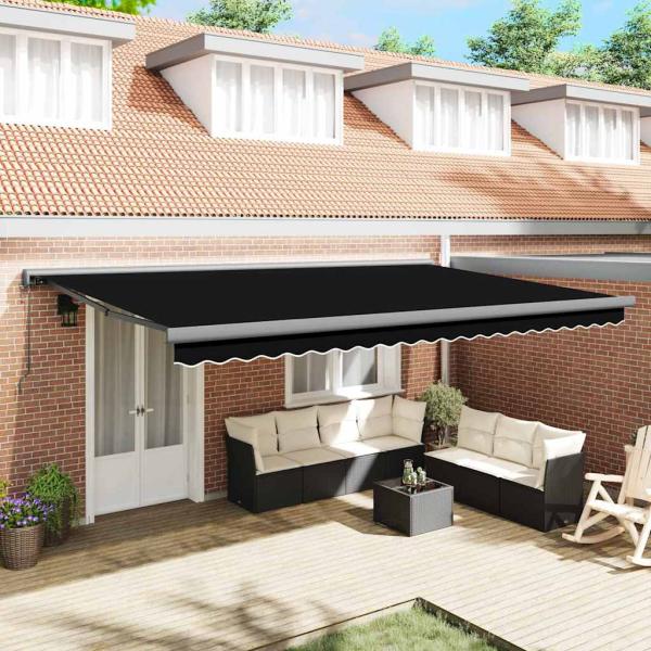 ARDEBO.de - Automatische Einziehbare Markise Schwarz 500x300 cm, Markisenersatzstoff für 5x3 m Rahmen Schwarz