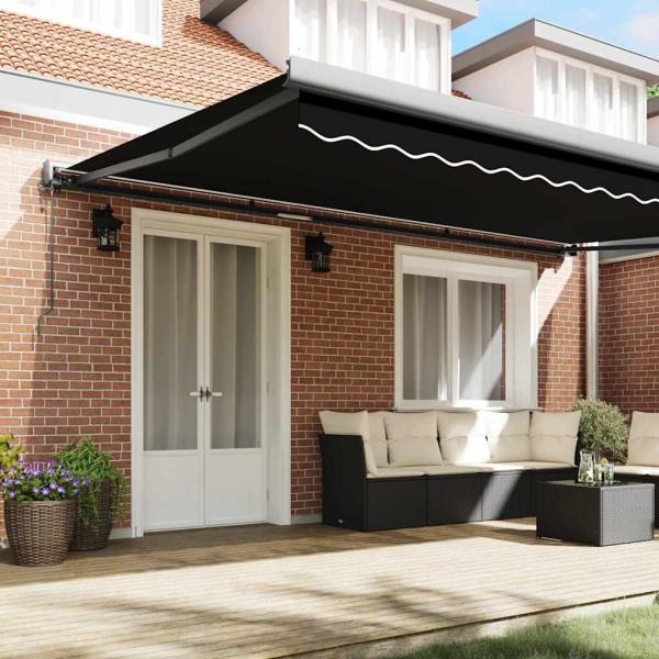 Automatische Einziehbare Markise Schwarz 500x300 cm, Markisenersatzstoff für 5x3 m Rahmen Schwarz