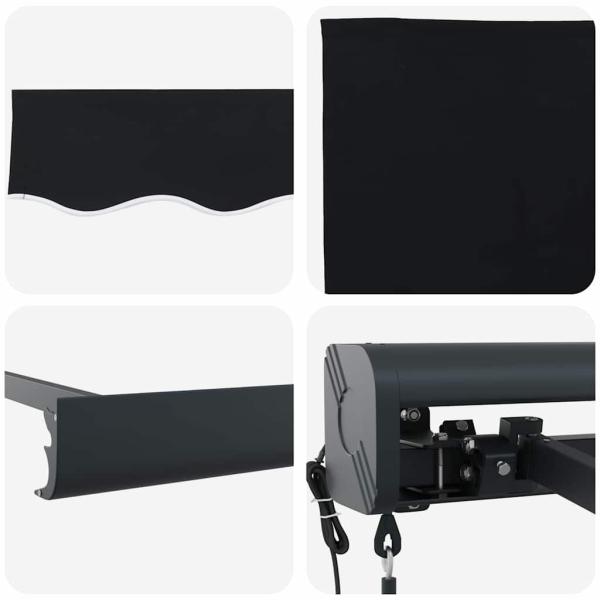 Automatische Einziehbare Markise Schwarz 500x300 cm, Markisenersatzstoff für 5x3 m Rahmen Schwarz