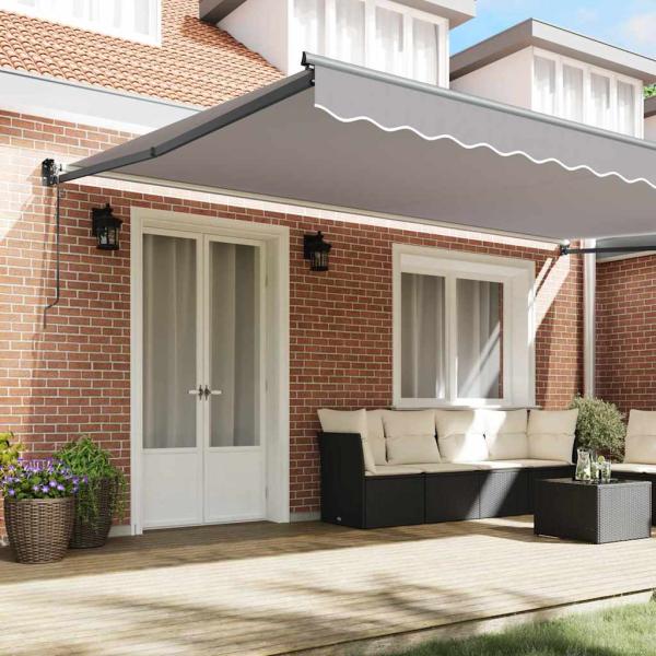 ARDEBO.de - Automatische Einziehbare Markise Helles Grau 500x300 cm, Markisenersatzstoff für 5x3 m Rahmen Helles Grau