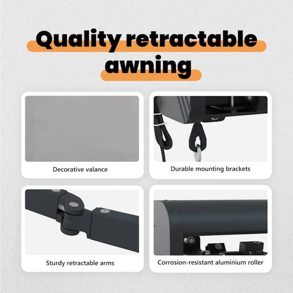 automatische einziehbare Markise Hellgrau 500x300 cm, Markisenstoff für 5x3 m Rahmen Hellgrau