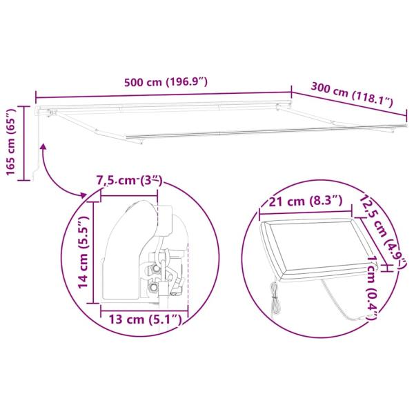 Handmarkise mit LED Rot 500x300 cm, Markisen-Ersatzstoff für 5x3 m Rahmen Rot