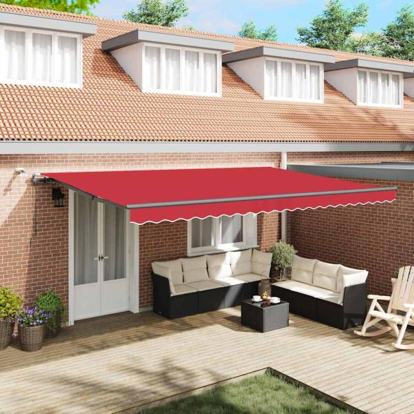ARDEBO.de - Automatische Einziehbare Markise mit LED Rot 500x300 cm, Markisen Ersatzstoff für 5x3 m Rahmen Rot