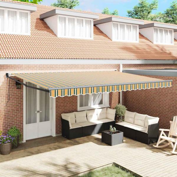 ARDEBO.de - Automatische Einziehbare Markise Grün und Gelb 500x300 cm, Markisenersatzstoff für 5x3 m Rahmen Grün und Gelb