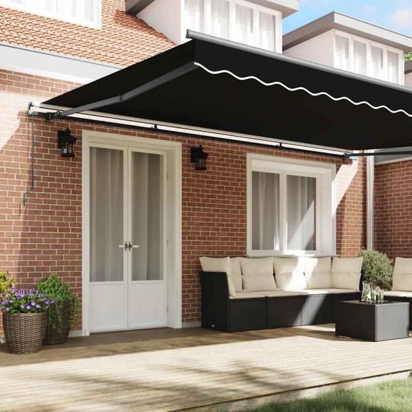 manuelle einziehbare Markise Schwarz 500x350 cm, Markisen-Ersatzstoff für Rahmen 5x3,5 m Schwarz