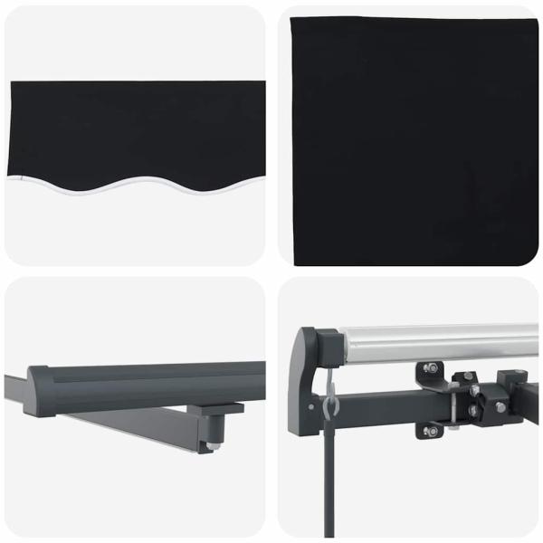 Manuelle Einziehbare Markise mit LED Schwarz 600x300 cm, Markisenersatzstoff für 6x3 m Rahmen Schwarz