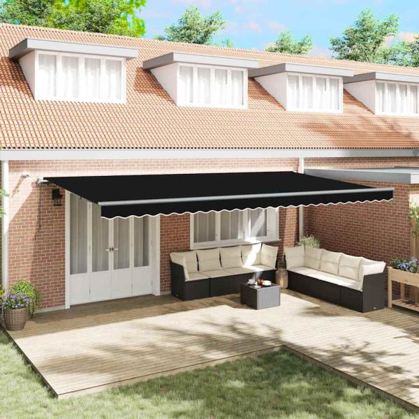 ARDEBO.de - automatische einziehbare Markise mit LED Schwarz 600x300 cm, Markisen-Ersatzstoff für 6x3 m Rahmen Schwarz