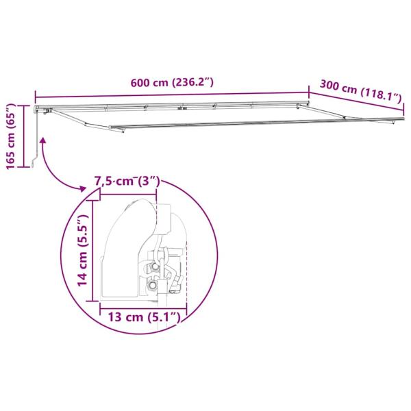 Manuelle Einziehbare Markise Weiß 600x300 cm, Markisen-Ersatzstoff für 6x3 m Rahmen Weiß