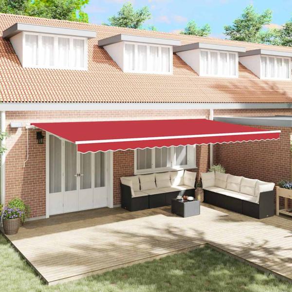 ARDEBO.de - Manuelle Einziehbare Markise mit LED Rot 600x300 cm, Markise Ersatzstoff für 6x3 m Rahmen Rot