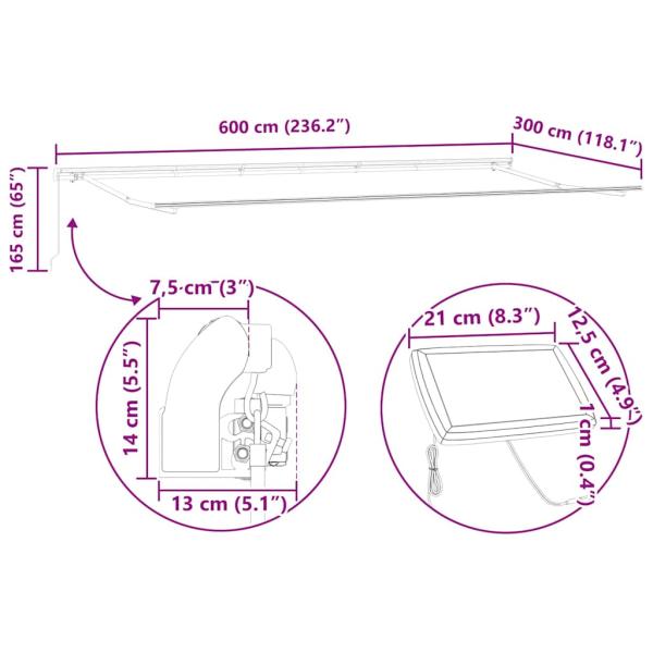 Manuelle Einziehbare Markise mit LED Rot 600x300 cm, Markise Ersatzstoff für 6x3 m Rahmen Rot