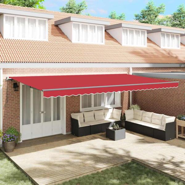 ARDEBO.de - Rote manuelle einziehbare Markise 600x300 cm, Markisen-Ersatzstoff 6x3 m Rot