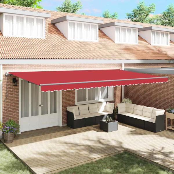 ARDEBO.de - Automatische Einziehbare Markise Rot 600x300 cm, Markisenersatzstoff für 6x3 m Rahmen Rot