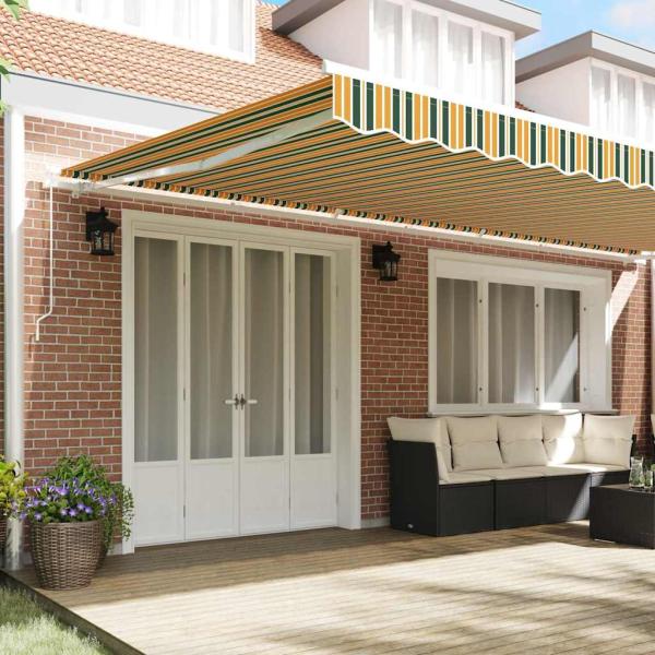 Manuelle einziehbare Markise Grün und Gelb 600x300 cm, Markisen-Ersatzstoff für 6x3 m Rahmen Grün und Gelb