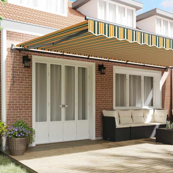 Automatische Einziehbare Markise Grün und Gelb 600x300 cm, Markisenersatzstoff für 6x3 m Rahmen Grün und Gelb