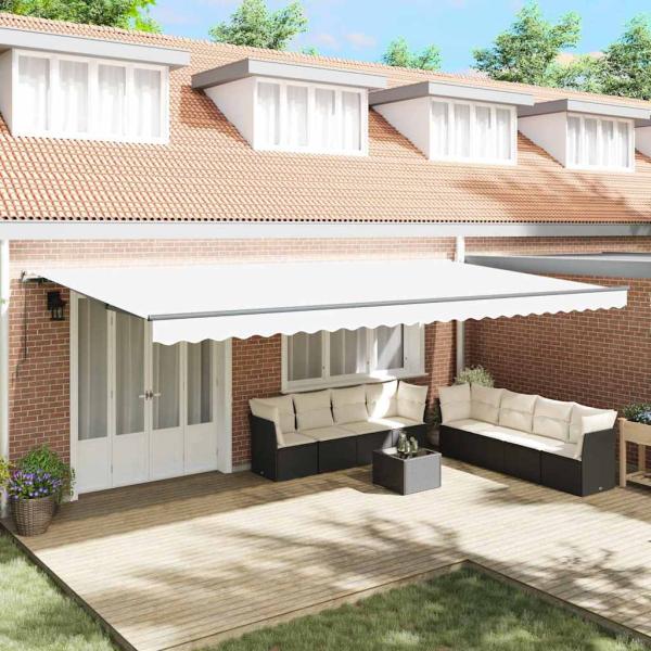 ARDEBO.de - Manuelle einziehbare Markise Weiß 600x350 cm, Markisenersatzstoff für 6x3,5 m Rahmen Weiß