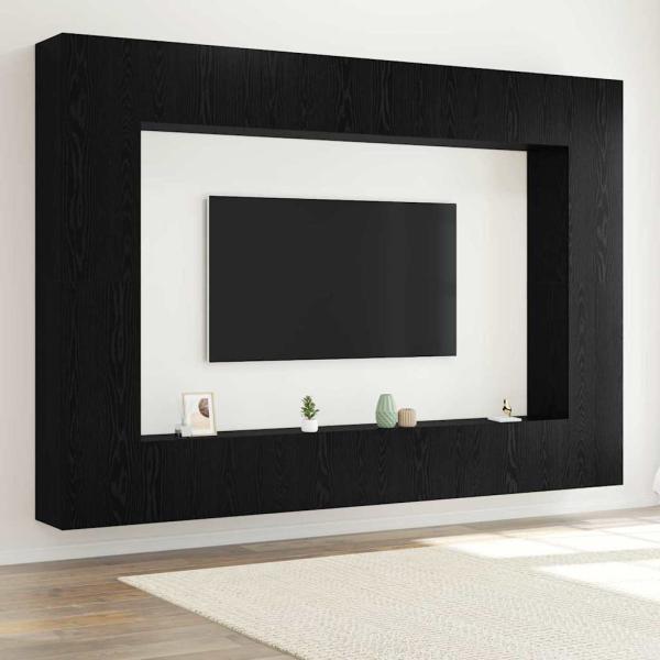 12-teiliges TV-Schrank-Set Wandmontiert Schwarz Eichen Holzwerkstoff, Wandmontierte TV-Schränke - 2 Stück, Schwarz Eiche, 30,5x30x90 cm, Hergestellt aus Holzwerkstoff, TV-Schränke 2 Stück Schwarz Eiche 100x30x30 cm Holzwerkstoff