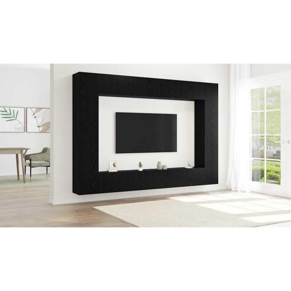 12-teiliges TV-Schrank-Set Wandmontiert Schwarz Eichen Holzwerkstoff, Wandmontierte TV-Schränke - 2 Stück, Schwarz Eiche, 30,5x30x90 cm, Hergestellt aus Holzwerkstoff, TV-Schränke 2 Stück Schwarz Eiche 100x30x30 cm Holzwerkstoff