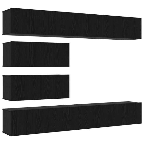 10-teiliges TV Schrank Set - Wandmontiertes schwarzes Eichenholz