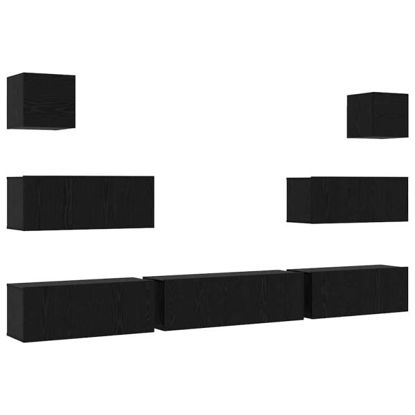 7-teiliger wandmontierter TV-Schrank Schwarz Eiche Holzwerkstoff