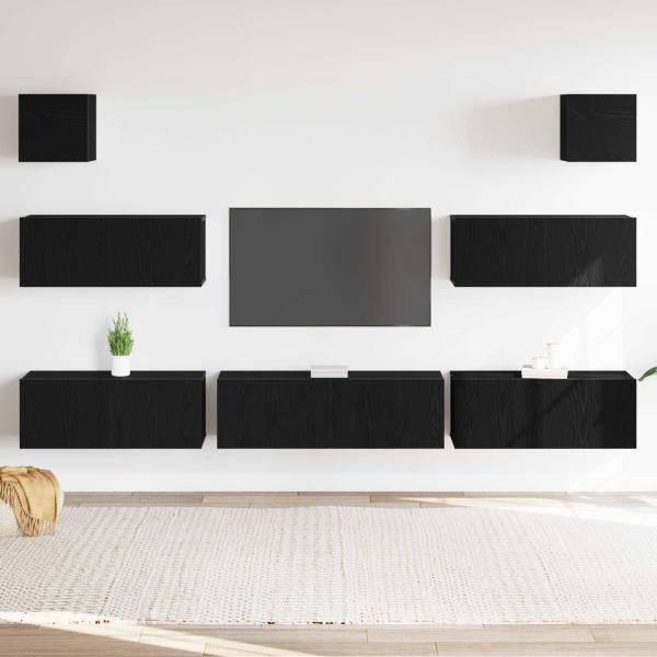 7-teiliger wandmontierter TV-Schrank Schwarz Eiche Holzwerkstoff