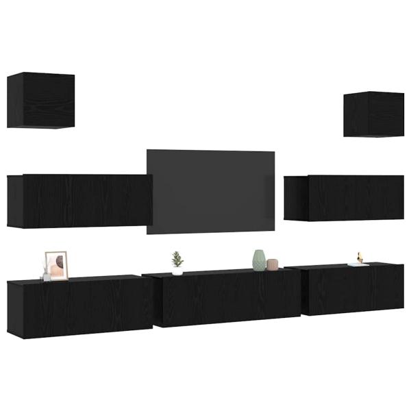 7-teiliger wandmontierter TV-Schrank Schwarz Eiche Holzwerkstoff