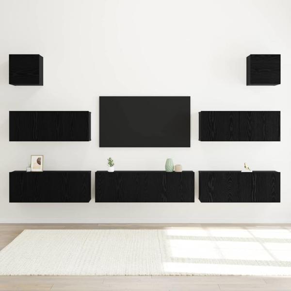 7-teiliger wandmontierter TV-Schrank Schwarz Eiche Holzwerkstoff