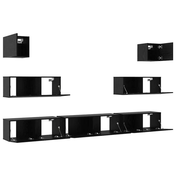 7-teiliger wandmontierter TV-Schrank Schwarz Eiche Holzwerkstoff