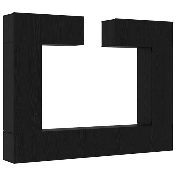 8-teiliges TV-Schrankset Wandmontierte schwarze Eiche Spanplatte, Schwarzer Eichen TV-Ständer 80x30x30 cm aus Spanplatte, Wandmontierte TV-Schränke - 2 Stück schwarze Eiche, 30.5x30x90 cm, aus Spanplatte, TV-Schränke 2 Stück schwarze Eiche 100x30x30 cm Sp