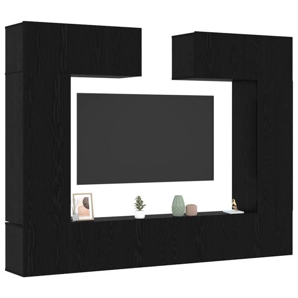 8-teiliges TV-Schrankset Wandmontierte schwarze Eiche Spanplatte, Schwarzer Eichen TV-Ständer 80x30x30 cm aus Spanplatte, Wandmontierte TV-Schränke - 2 Stück schwarze Eiche, 30.5x30x90 cm, aus Spanplatte, TV-Schränke 2 Stück schwarze Eiche 100x30x30 cm Sp