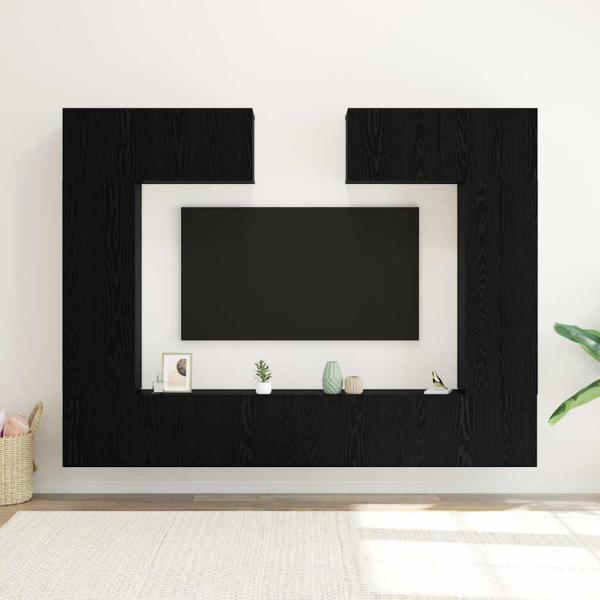 8-teiliges TV-Schrankset Wandmontierte schwarze Eiche Spanplatte, Schwarzer Eichen TV-Ständer 80x30x30 cm aus Spanplatte, Wandmontierte TV-Schränke - 2 Stück schwarze Eiche, 30.5x30x90 cm, aus Spanplatte, TV-Schränke 2 Stück schwarze Eiche 100x30x30 cm Sp