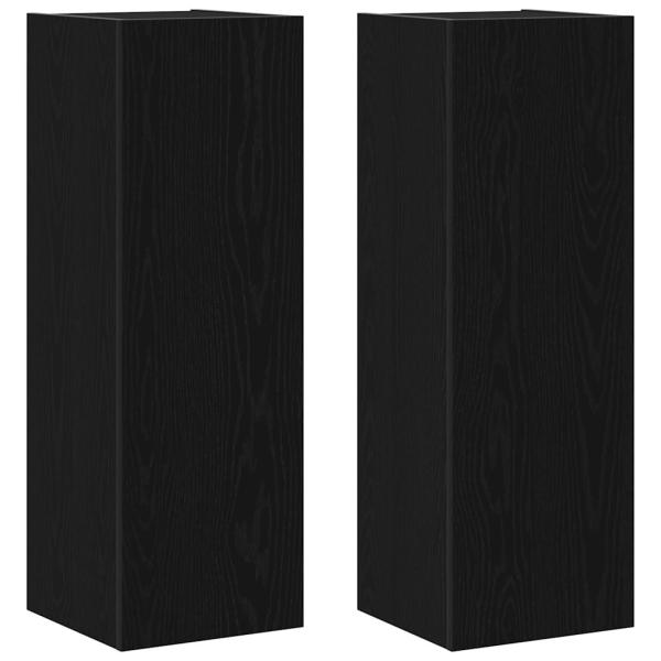 8-teiliges TV-Schrankset Wandmontierte schwarze Eiche Spanplatte, Schwarzer Eichen TV-Ständer 80x30x30 cm aus Spanplatte, Wandmontierte TV-Schränke - 2 Stück schwarze Eiche, 30.5x30x90 cm, aus Spanplatte, TV-Schränke 2 Stück schwarze Eiche 100x30x30 cm Sp