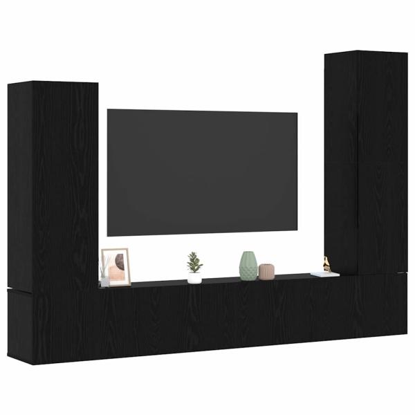 4-teiliges TV-Schrank Set Wandmontiert Schwarze Eiche Engineered Wood Produktmanagementsystem