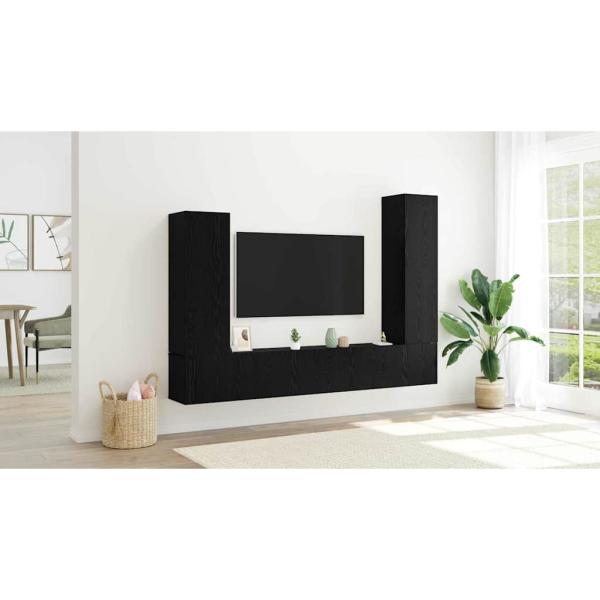 4-teiliges TV-Schrank Set Wandmontiert Schwarze Eiche Engineered Wood Produktmanagementsystem