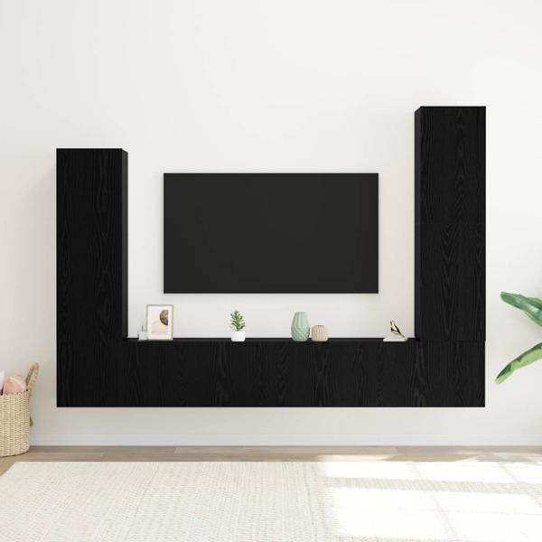 4-teiliges TV-Schrank Set Wandmontiert Schwarze Eiche Engineered Wood Produktmanagementsystem