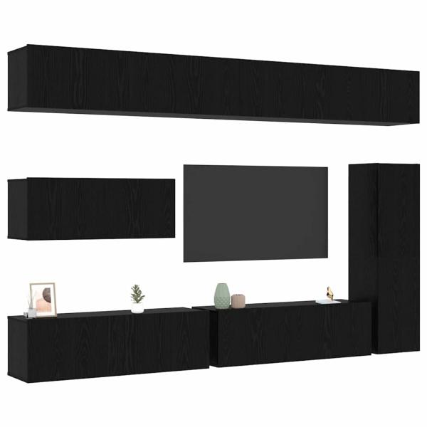 7-teiliges TV Schrank Set Wandmontiert Schwarz Eiche Holzwerkstoff