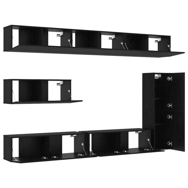 7-teiliges TV Schrank Set Wandmontiert Schwarz Eiche Holzwerkstoff