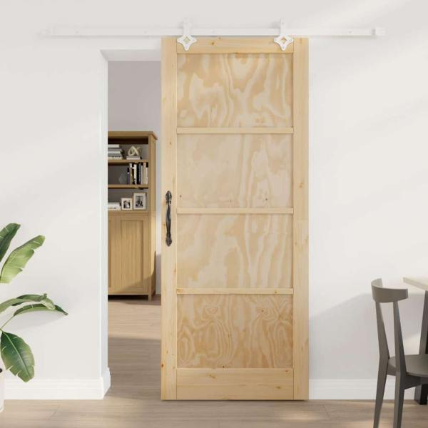 ARDEBO.de - Schiebetür mit Beschlag Set 86x211 cm Massivholz Kiefer, Innentür 'ORKDAL'86x211x4 cm Massivholz Kiefer