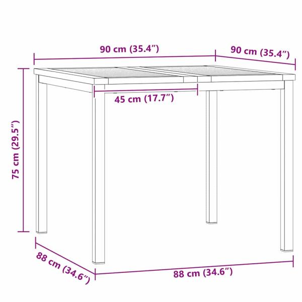 3-teiliges Garten Esszimmer Set Massivholz Teak, Outdoor Esstisch 90x90x74.5 cm Massivholz Teak, Stapelbare Gartenstühle 2 Stk Massivholz Teak und Stahl