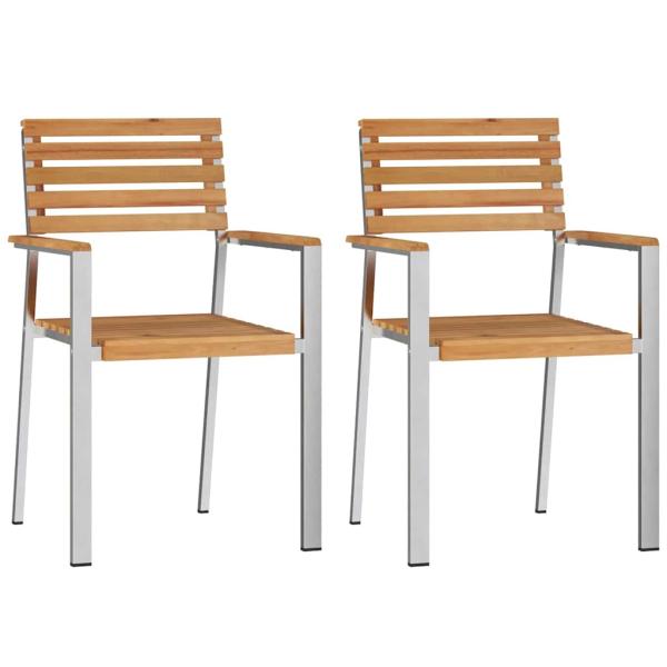 3-teiliges Garten Esszimmer Set Massivholz Teak, Outdoor Esstisch 90x90x74.5 cm Massivholz Teak, Stapelbare Gartenstühle 2 Stk Massivholz Teak und Stahl