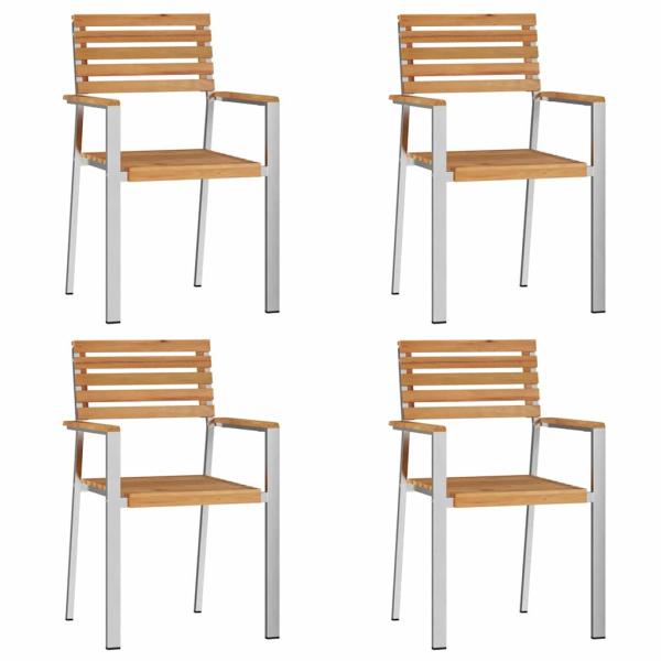 5-teiliges Garten-Essset aus massivem Teakholz, Outdoor Esstisch 90x90x74,5 cm aus massivem Teakholz, Stapelbare Gartenstühle 4 Stk. aus massivem Teakholz und Stahl