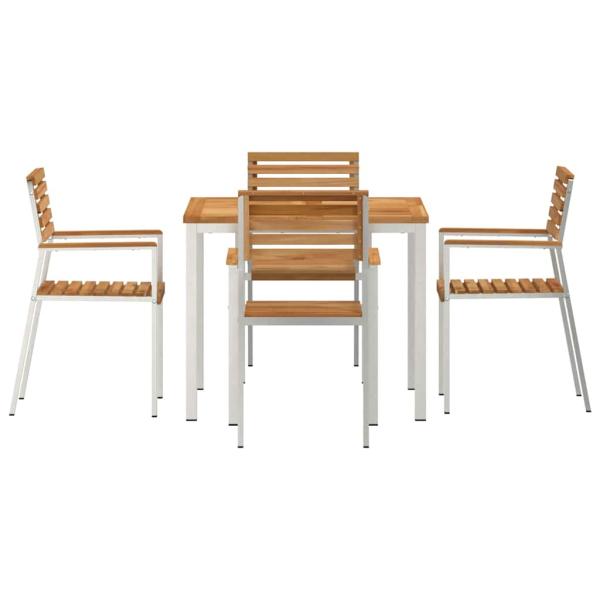 5-teiliges Garten-Essset aus massivem Teakholz, Outdoor Esstisch 90x90x74,5 cm aus massivem Teakholz, Stapelbare Gartenstühle 4 Stk. aus massivem Teakholz und Stahl