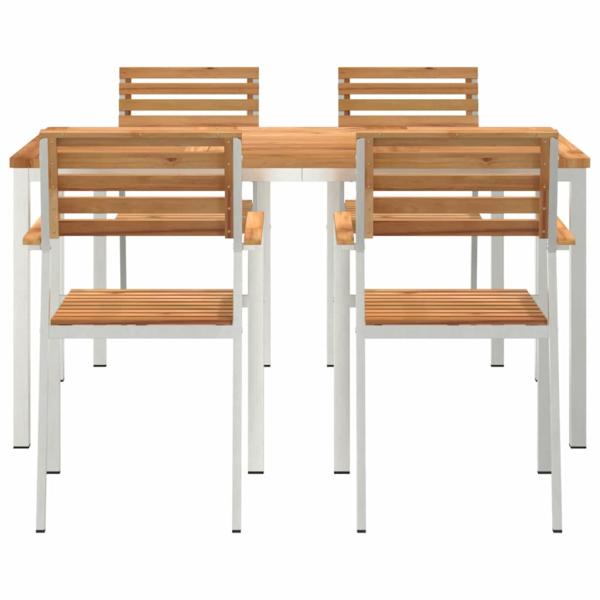 5-teilige Garten Esstisch Set aus massivem Teakholz, Outdoor Esstisch 150x90x75 cm aus massivem Teakholz, Stapelbare Gartenstühle 4 Stück aus massivem Teakholz und Stahl