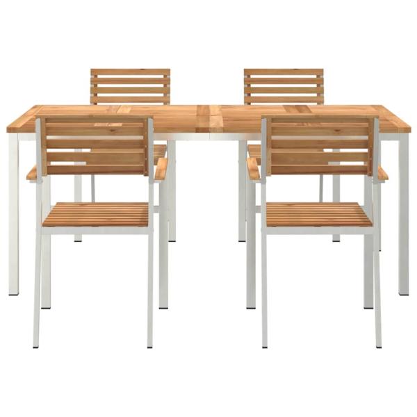 Garten Essgruppe mit 5 Teilen aus massivem Teakholz, Garten Esstisch 180x90x75 cm aus massivem Teakholz, stapelbare Gartenstühle 4 Stück aus massivem Teakholz und Stahl