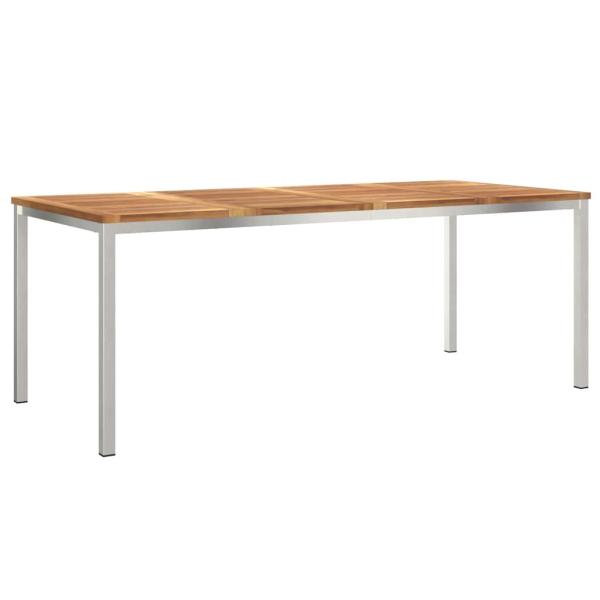7-teiliges Gartentischset aus massivem Holz Teak, Outdoor-Eßtisch 200x90x74,5 cm aus massivem Holz Teak, Stapelbare Gartenstühle 2 Stück aus massivem Holz Teak und Stahl, Stapelbare Gartenstühle 4 Stück aus massivem Holz Teak und Stahl