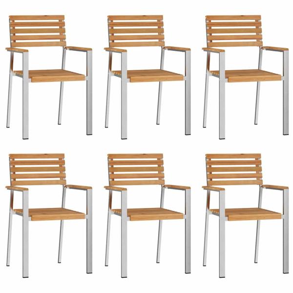 7-teiliges Gartentischset aus massivem Holz Teak, Outdoor-Eßtisch 200x90x74,5 cm aus massivem Holz Teak, Stapelbare Gartenstühle 2 Stück aus massivem Holz Teak und Stahl, Stapelbare Gartenstühle 4 Stück aus massivem Holz Teak und Stahl