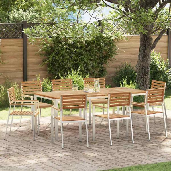 ARDEBO.de - 9-teiliges Garten Essset Massivholz Teak, Garten Esstisch 200x90x74.5 cm Massivholz Teak, Stapelbare Gartenstühle 4 Stück Massivholz Teak und Stahl