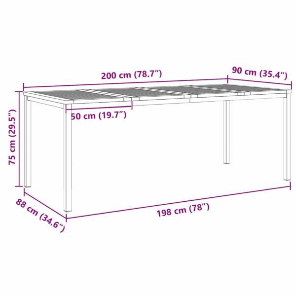 9-teiliges Garten Essset Massivholz Teak, Garten Esstisch 200x90x74.5 cm Massivholz Teak, Stapelbare Gartenstühle 4 Stück Massivholz Teak und Stahl
